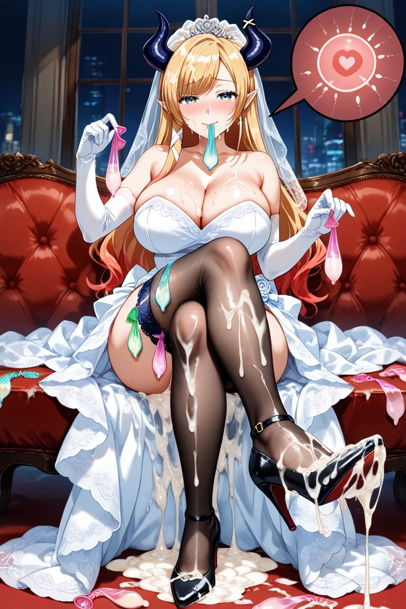 Mermaid Wedding Dress With Nude Stockings And Pointed Heels, Cum On Clothes Huge Amount Of Cum, Covered By Cum Hentai AI Porn