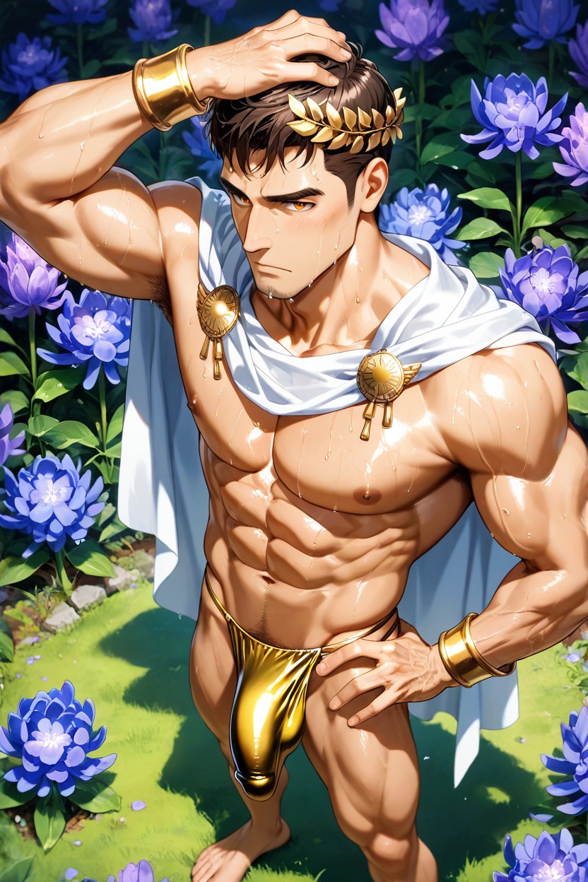 Sun Emblem, Broad Pecs, Standing AI Gay Porn