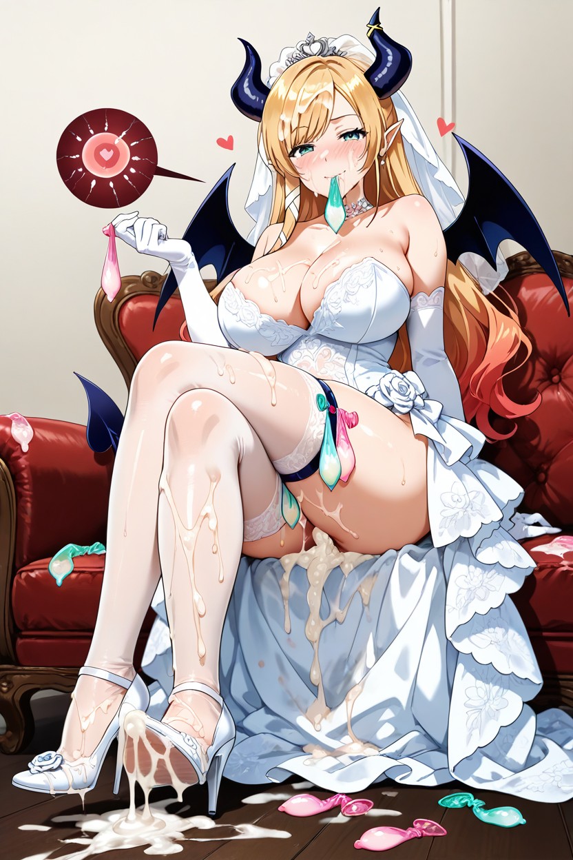 Mermaid Wedding Dress With Nude Stockings And Pointed Heels, Cum On Clothes Huge Amount Of Cum, Cum Everywhere Hentai AI Porn
