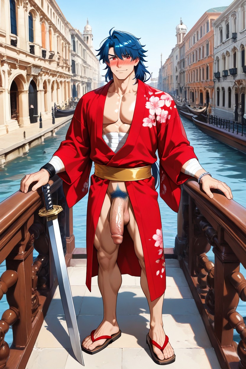 Koujaku, Flaccid, Curved Penis AI Gay Porn
