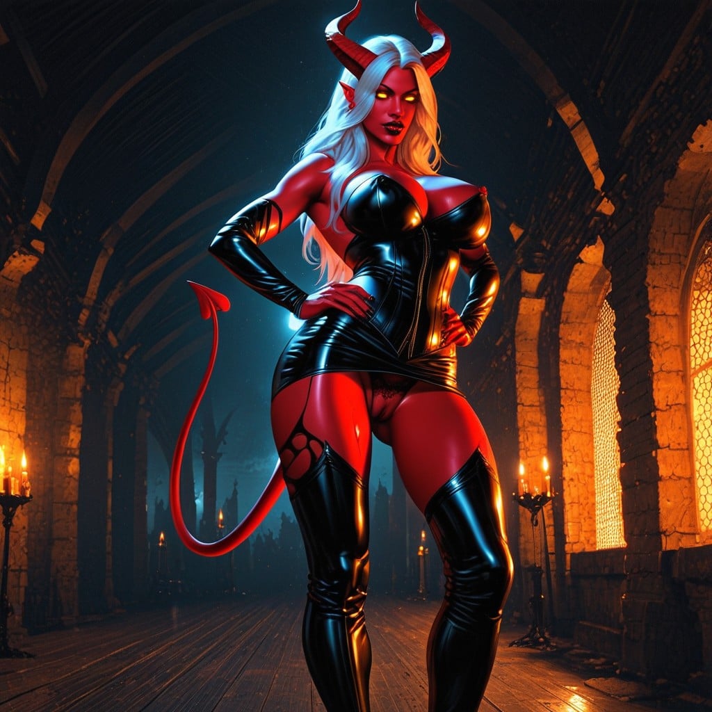 Elegant Curved Horns, Torn Tights, Silk Shiny Glazed Body Skin AI Porn