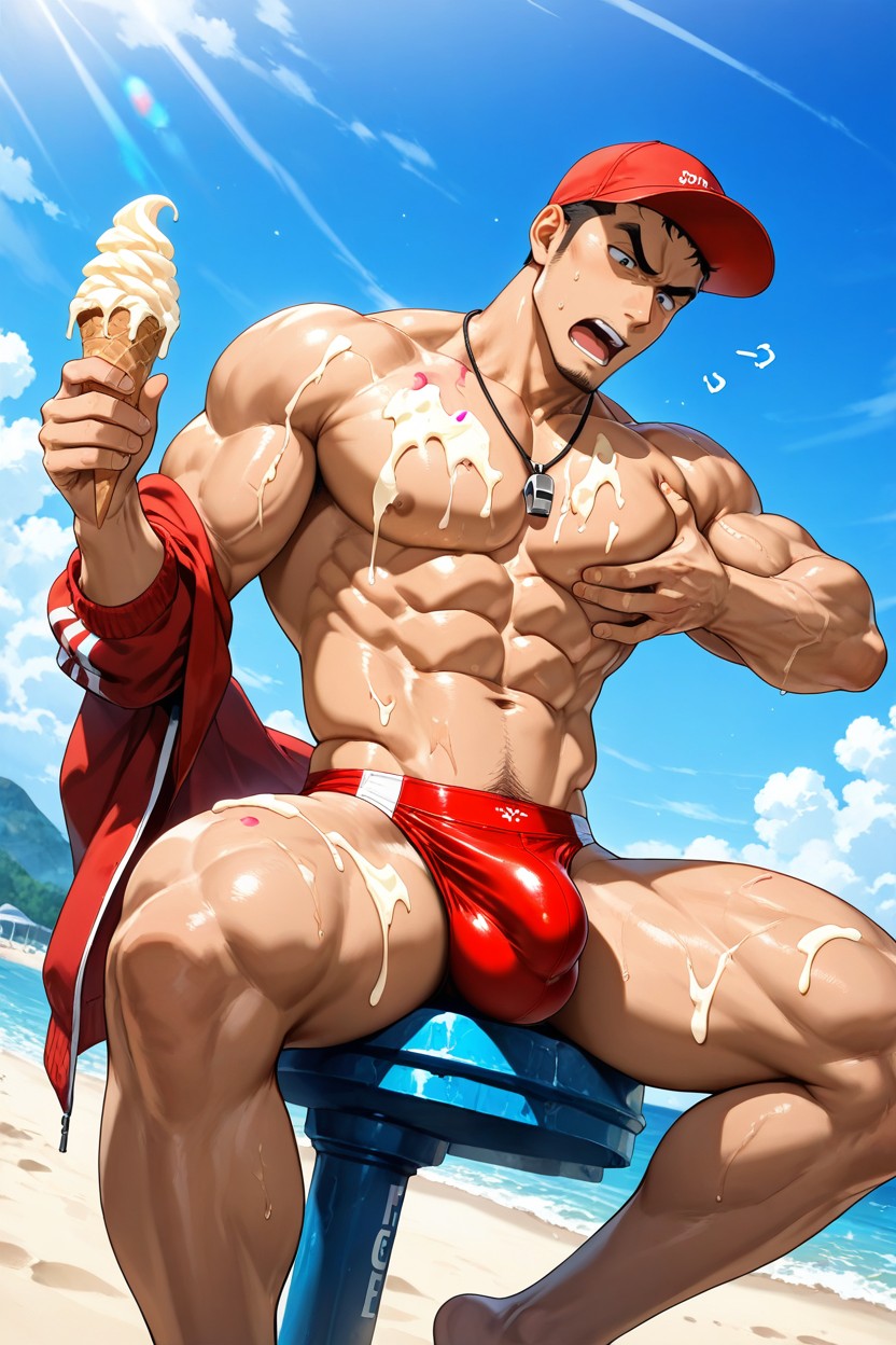 Looking Down, Big Pecs, Lifeguard AI Gay Porn