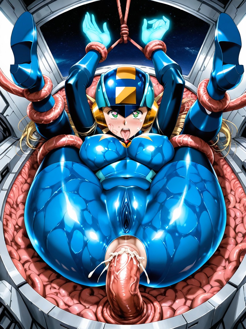 Blue Bodysuit, Urusihara Satoshi Art Style, Flushed Cheeks Hentai AI Porn