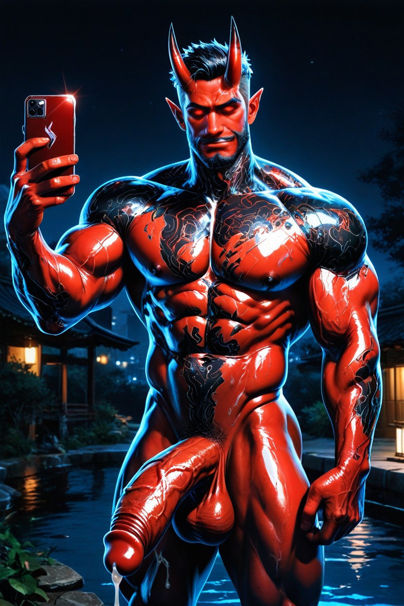 Muscular Body Figure, Pointy Ears, Gigantic Erect Cock AI Gay Porn