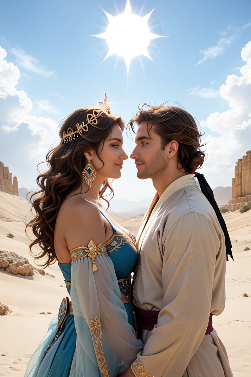 An Angelic And Mystical Atmosphere The Sun Shines Brightly Behind Them On The Horizon, Balance And Sacred Beauty Wide-angle, Southern European AI Porn