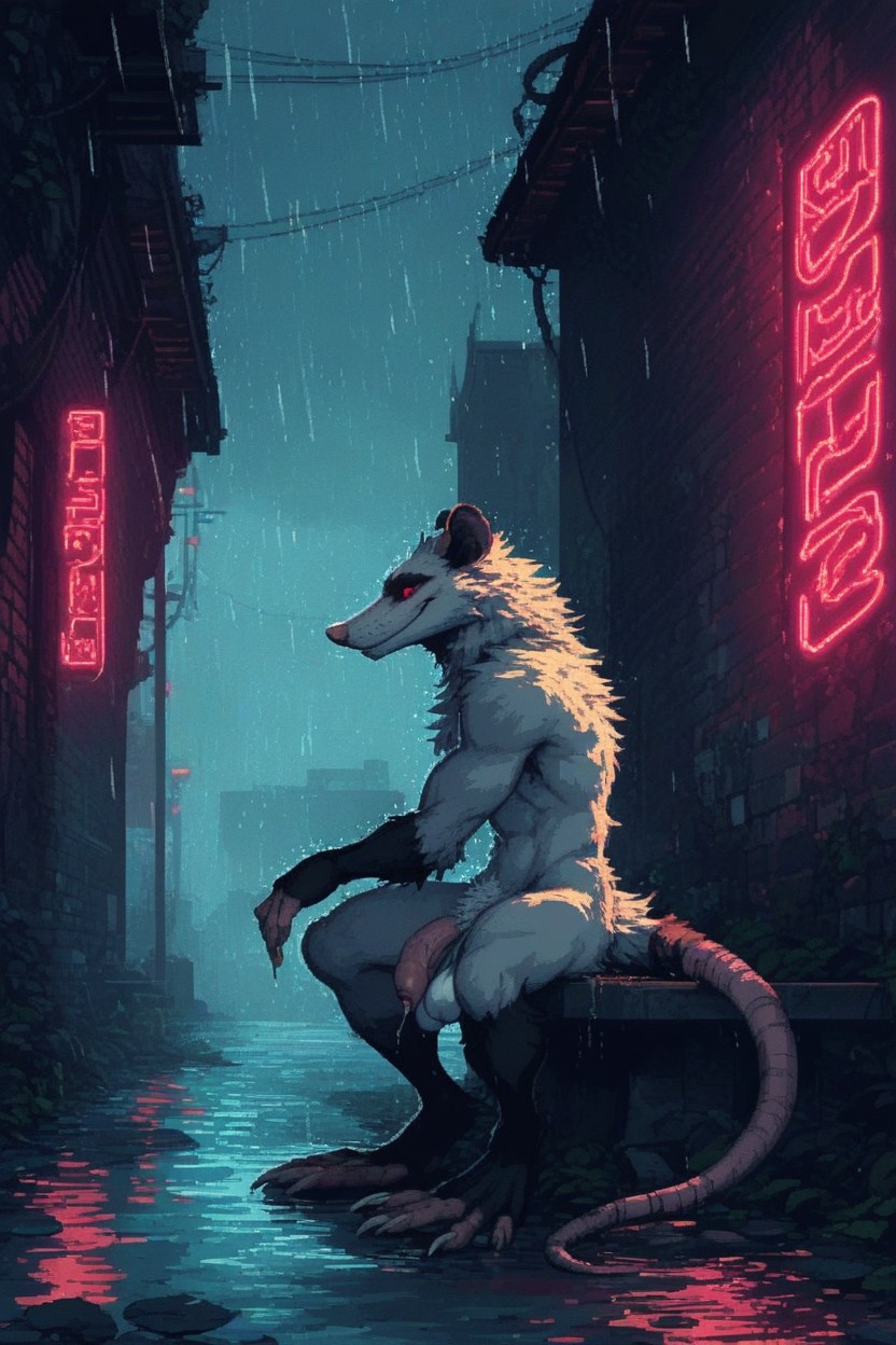 Red Eyes, Raining, Precum Furry AI Porn