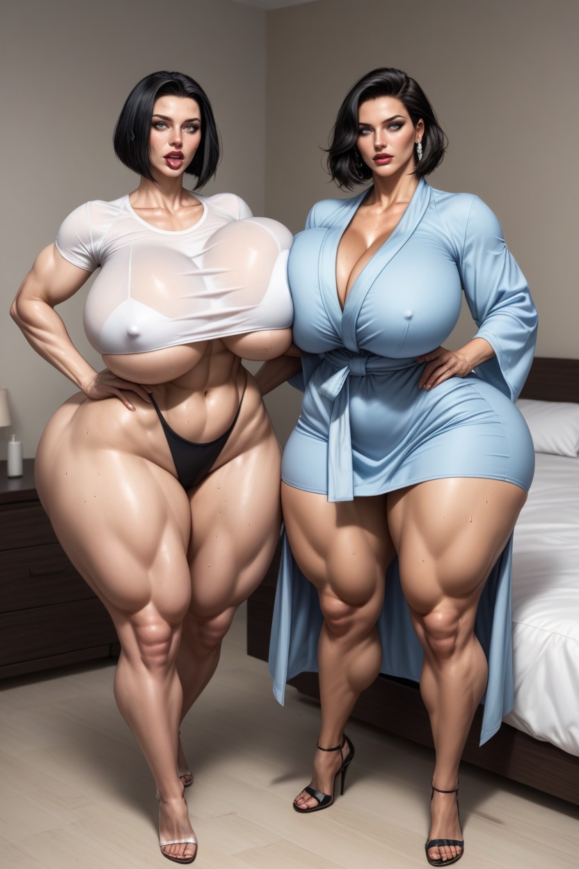 Extremely Large Ass, Two Women, Bedroom AI Porn