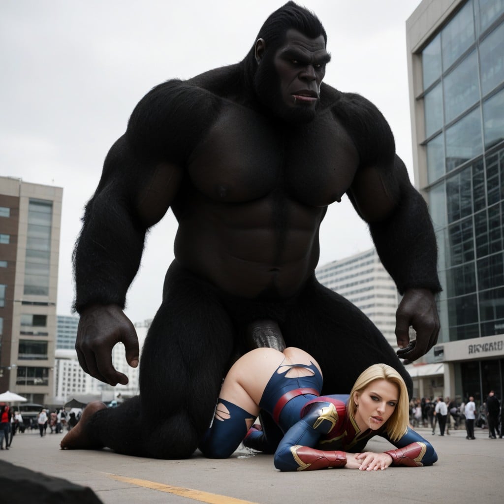 Giant_gorilla Grabbing A Woman's Hip, Hyper Massive Cock, Wide Angle AI Porn