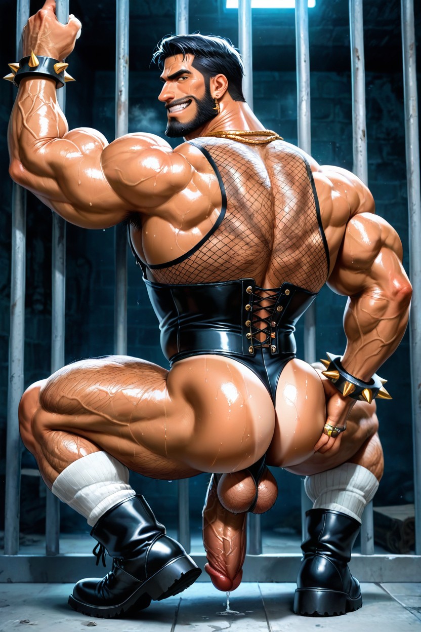 Hyper Muscular Body, Hairy Armpits, Neck Wider Than Face AI Gay Porn