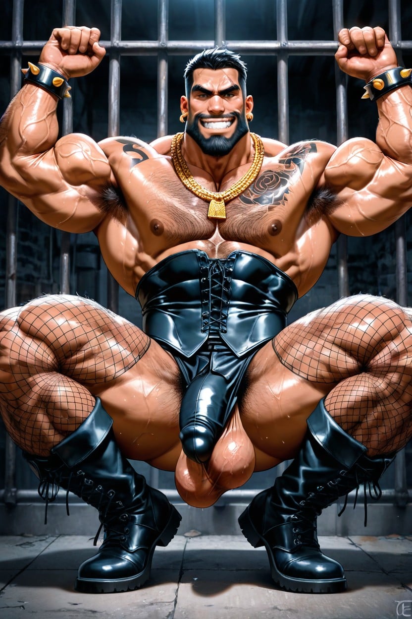 Hyper Muscular Body, Huge Hairy Balls, Monster Neck AI Gay Porn