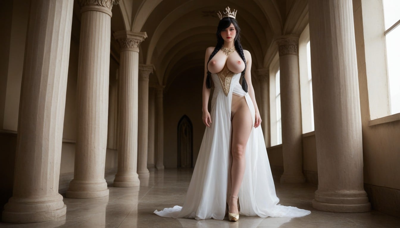 Grand Hallway, Red Lips, Absurdly Long Hair AI Porn