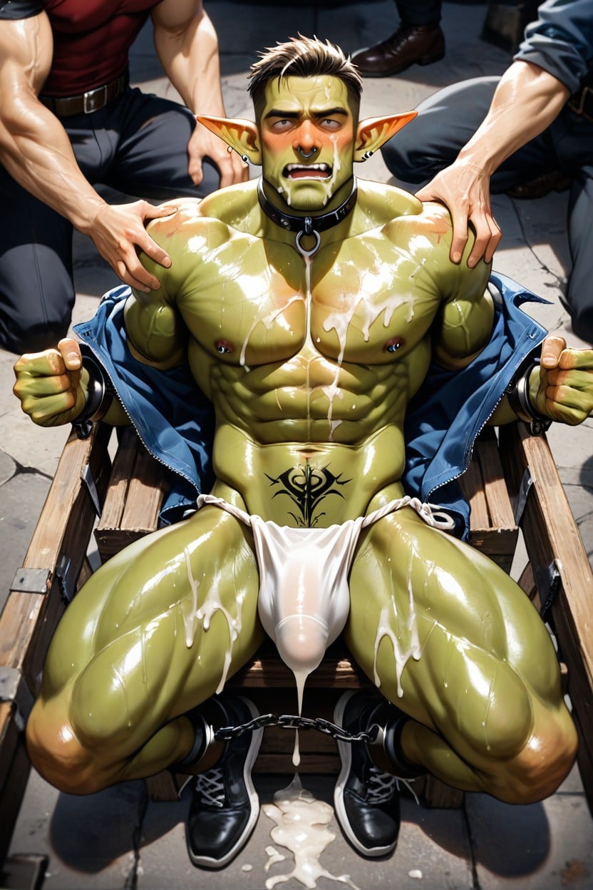 Kneeling, Collar, Huge Muscles AI Gay Porn