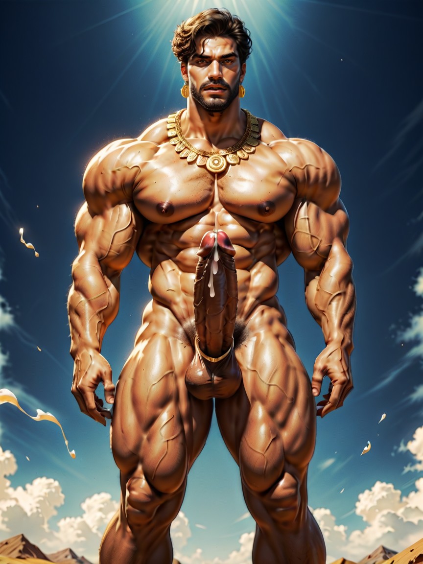 Huge Muscles, Side View, Ancient Arab Palace AI Gay Porn