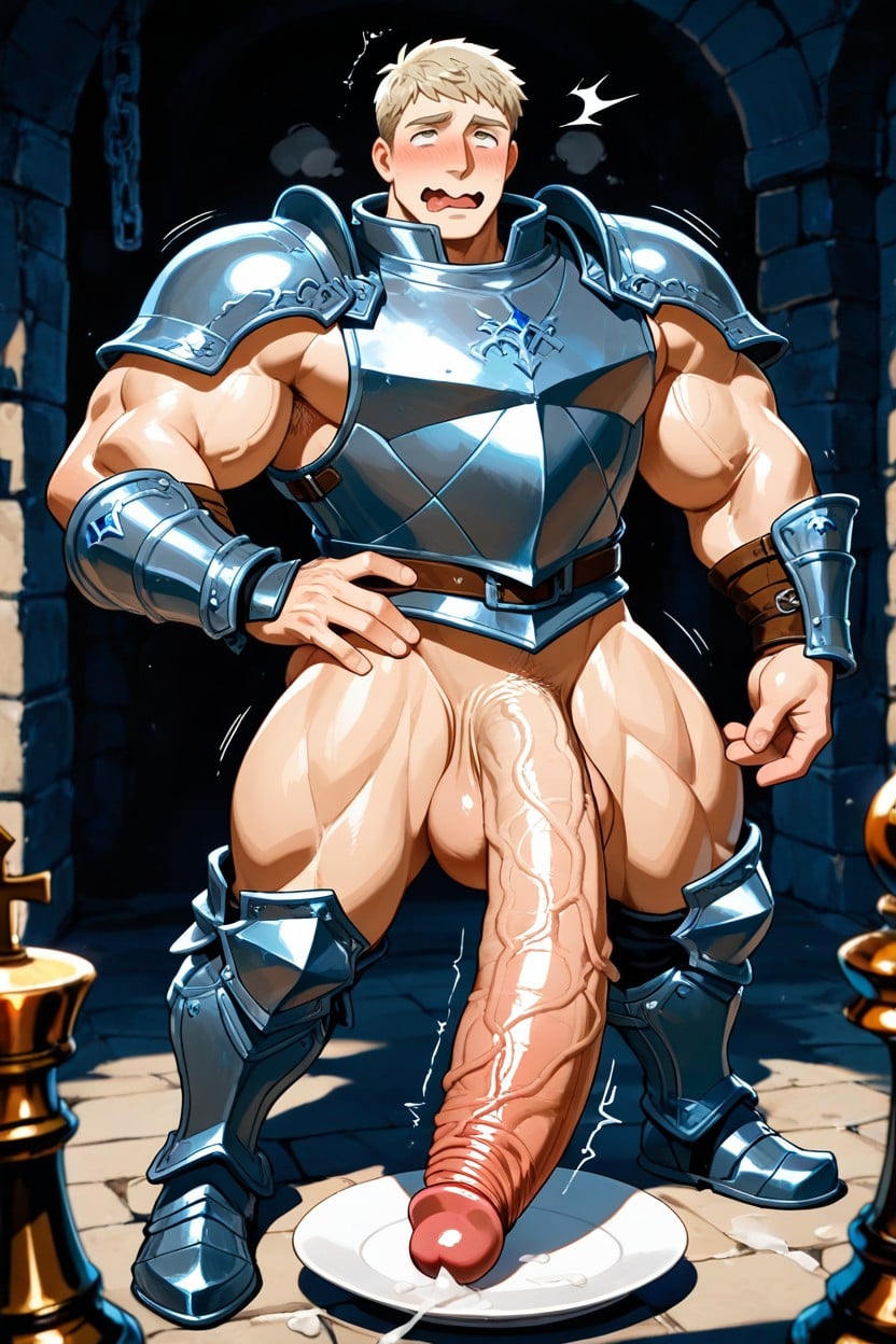 Hand On Dick, Arm Armor, Oversized Muscles AI Gay Porn