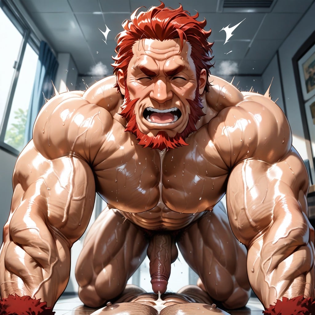 Focus On Muscular, Frontal Perspective, Sweaty AI Gay Porn