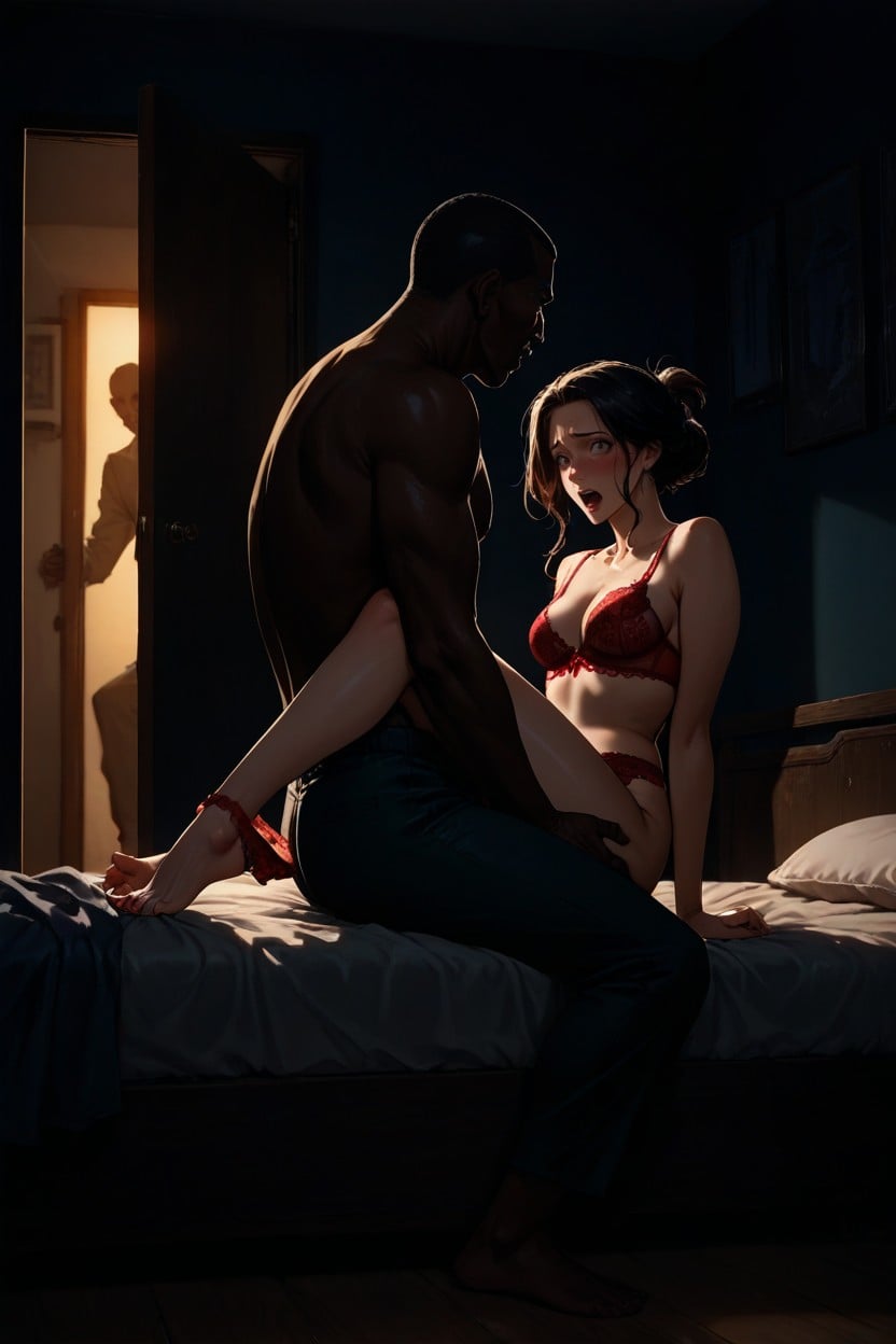 Red Painted Toenails, Exposed Breasts, Small Breasts Hentai AI Porn