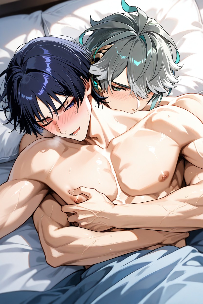 Alhaitham Sucking On Nipples Of Scaramouche, 2 People, Scaramouche Moaning AI Gay Porn