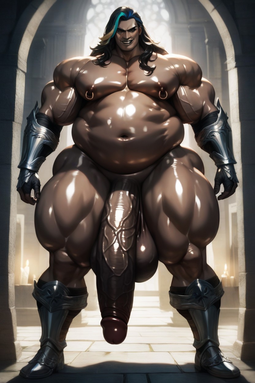Veiny Penis, Toned Pecs, Wearing Armored Gauntlets AI Gay Porn