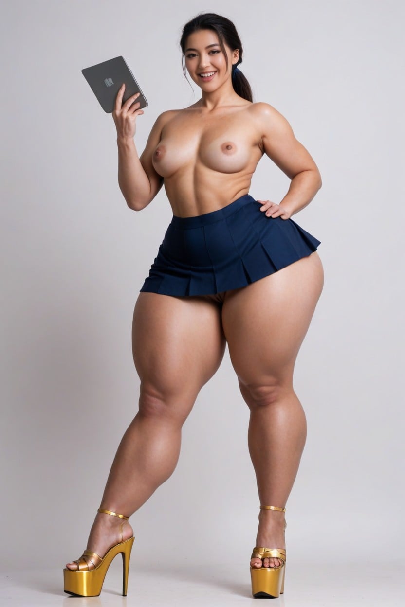 Woman Has Perfect Shaped Hourglass Body, Smile Open Mouth, Black Hair AI Porn