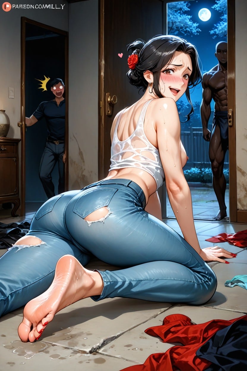 Jean, Cheating, Black Muscular Man Hentai IA