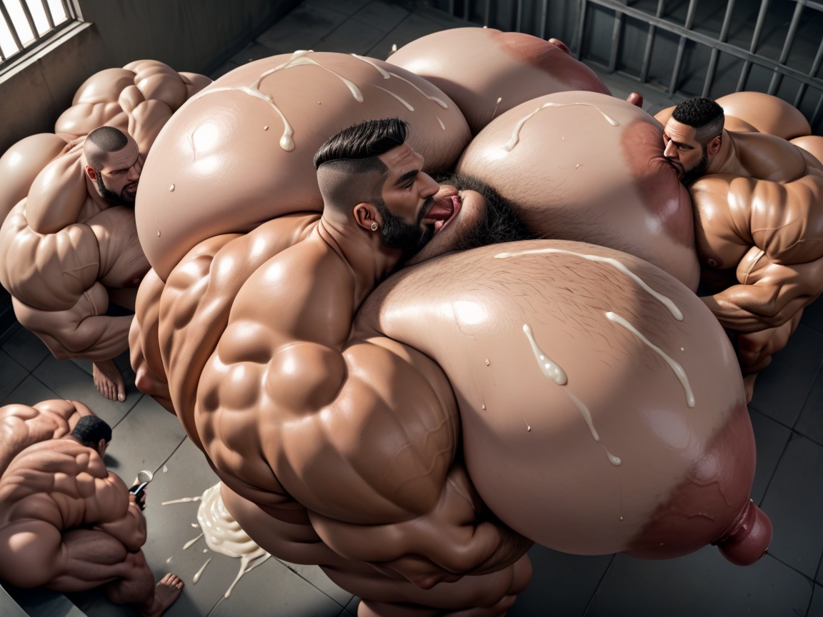 Oiled Skin, Hairy Thick Hyper Muscled Body, Massive Muscles AI Porn
