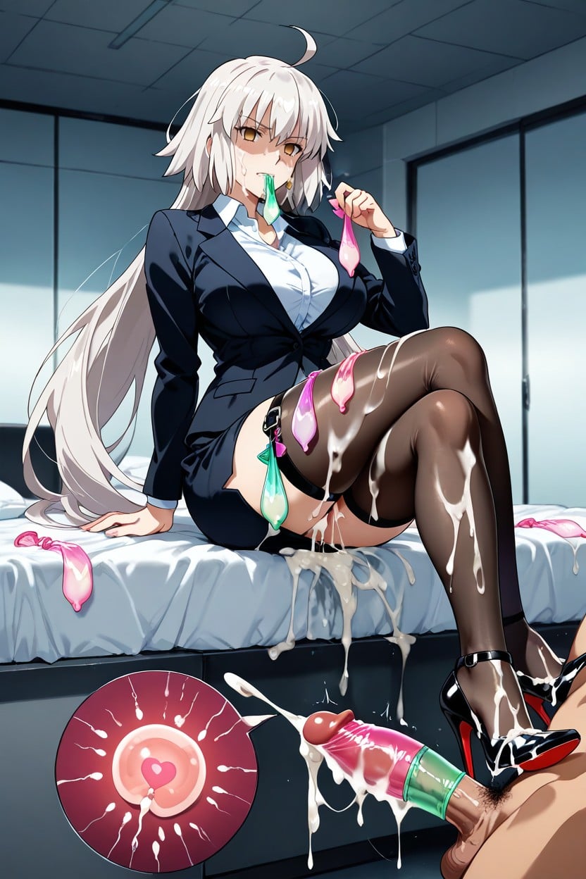 Semen Soaked High Heels, Used Condom Thigh Ring, Holding A Used Condom In Hands Hentai IA