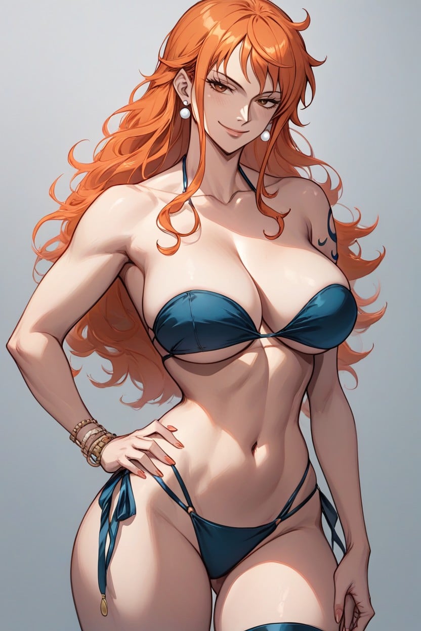 Strapless Bandeau Bikini, Curvy Feminine Body, Half-lidded Eyes Hentai IA
