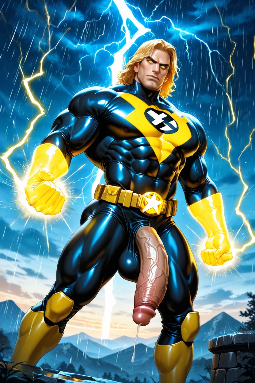 Magical Belt With A Yellow Glowing Buckle, Thunderstorm, No Pants AI Gay Porn