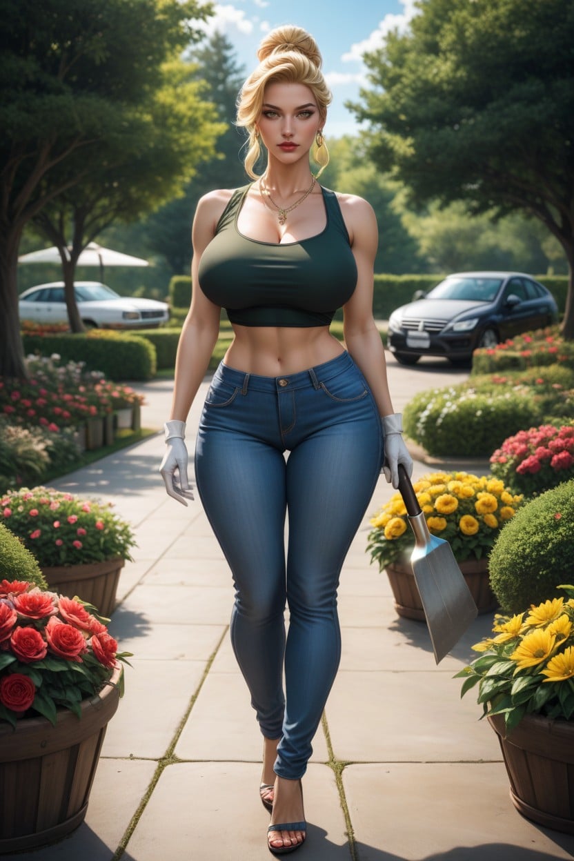 18+, Woman Planting New Tree, Blonde AI Porn