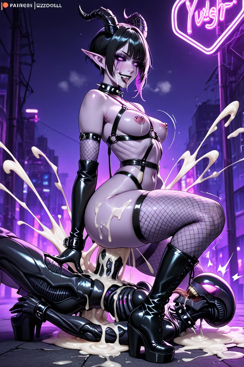 Poor Cheasted, Cum Explosion, Neon Lights Hentai IA
