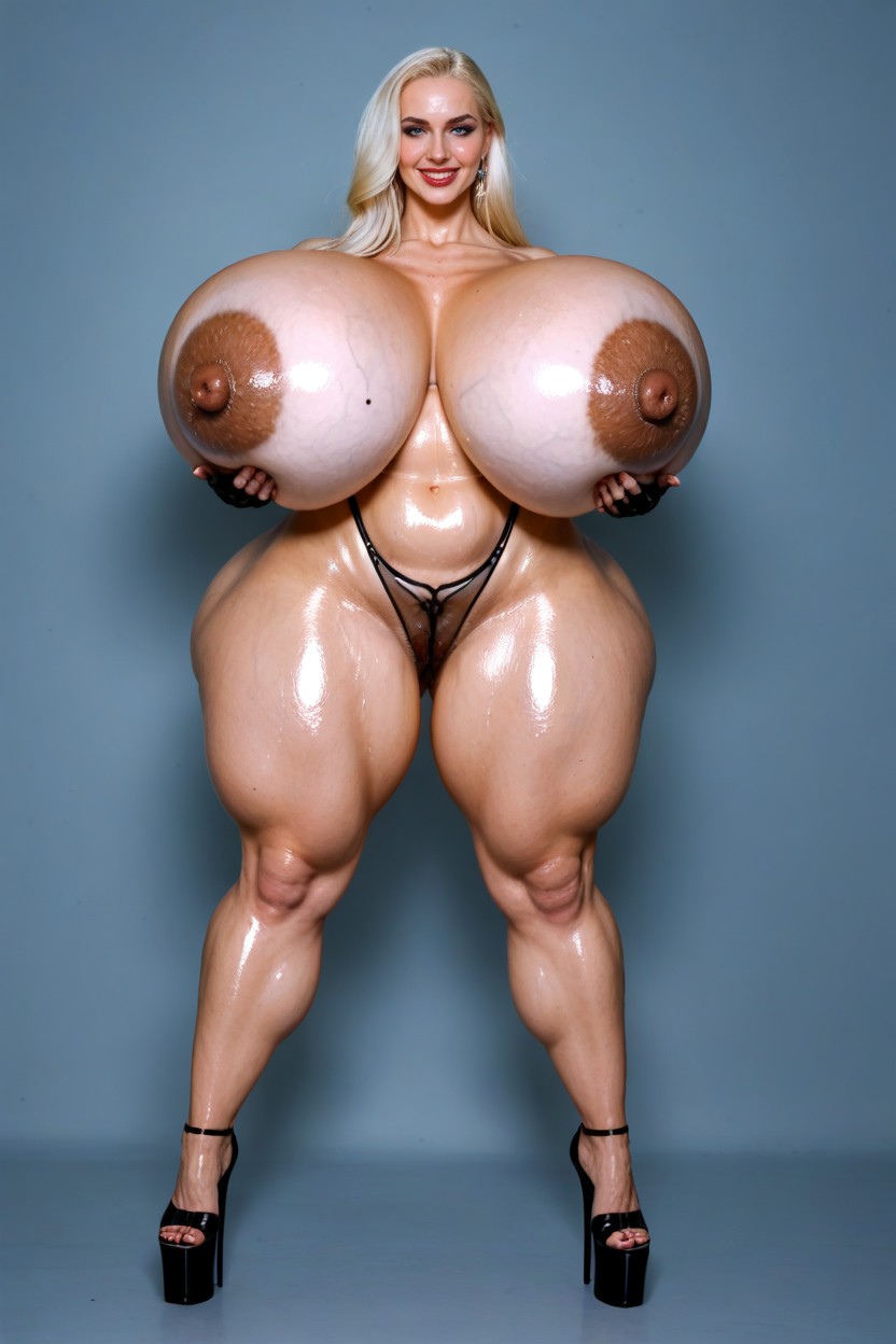 18+, Hyper Breasts, Looking At Viewer,solid Color Background AI Porn