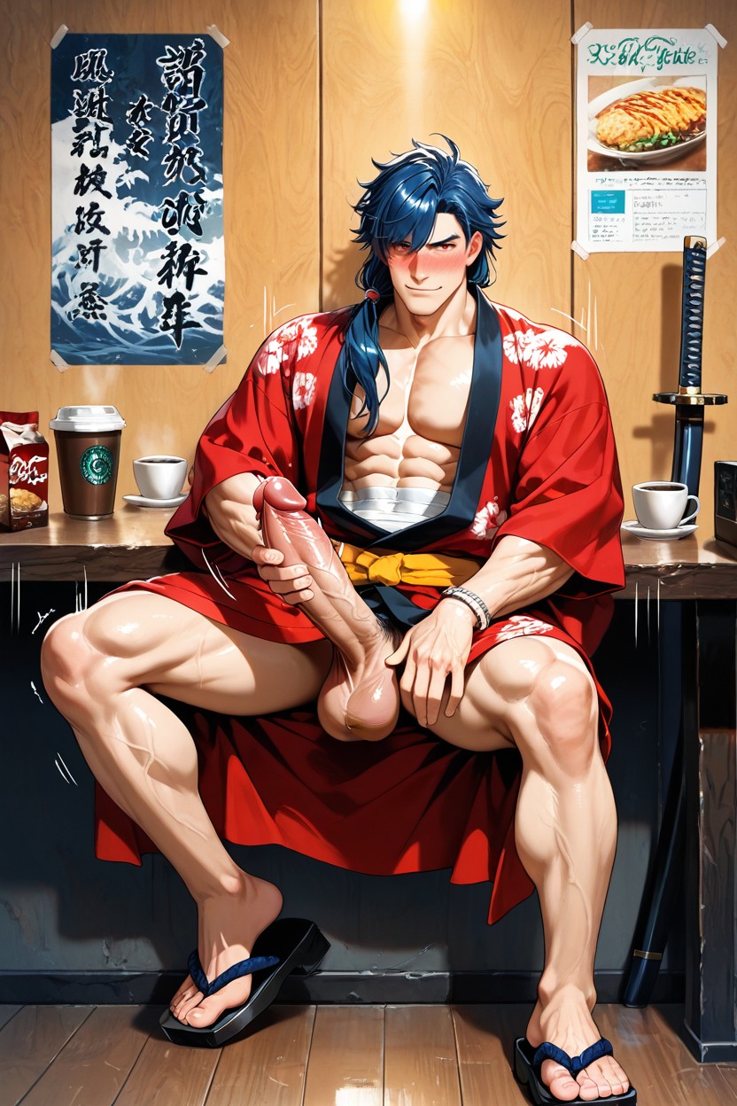 Japanese, Golden Sash, Masculine AI Gay Porn