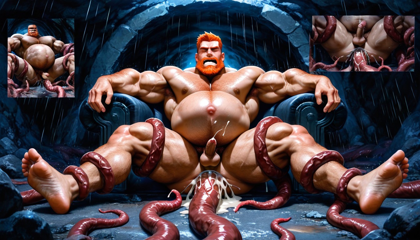 Bobcut, Lower Abdomen Is Bulging With Visible Vessels, Birthing Brown Tentacle From Anal AI Gay Porn