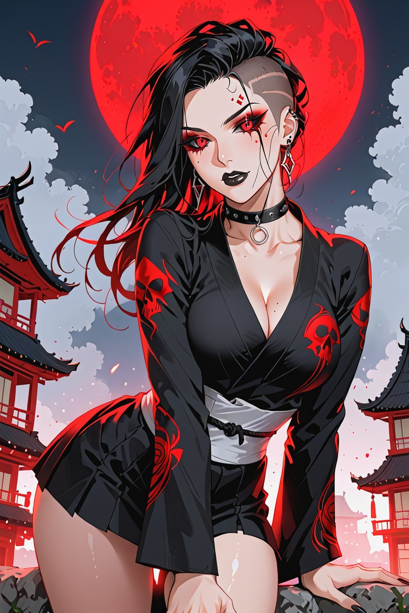 Shoulder-length Hair, Goth Woman Named Ghost, Night Hentai IA