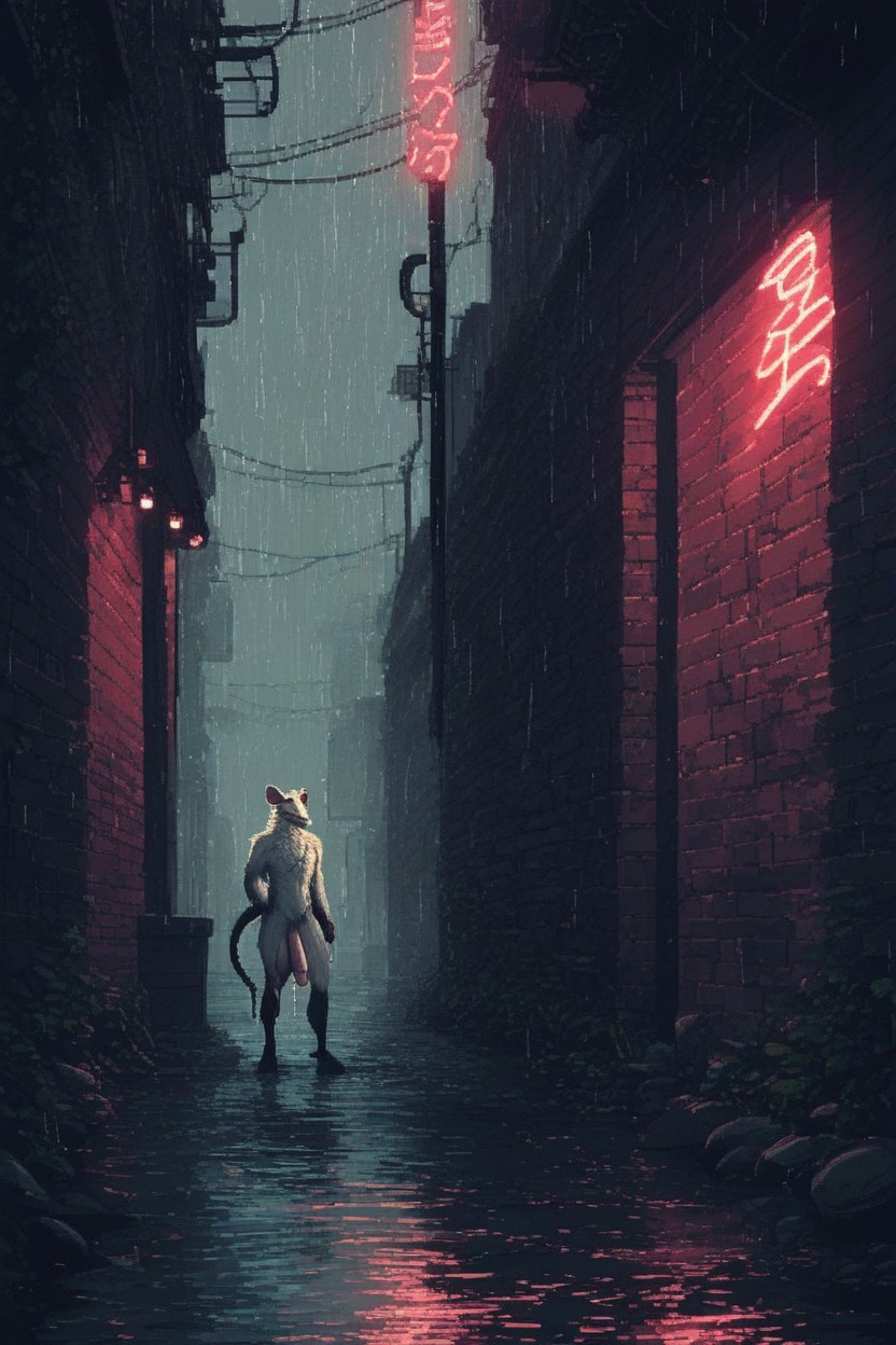 Sketchy Artstyle, Nude, Neon Lights Furry AI Porn