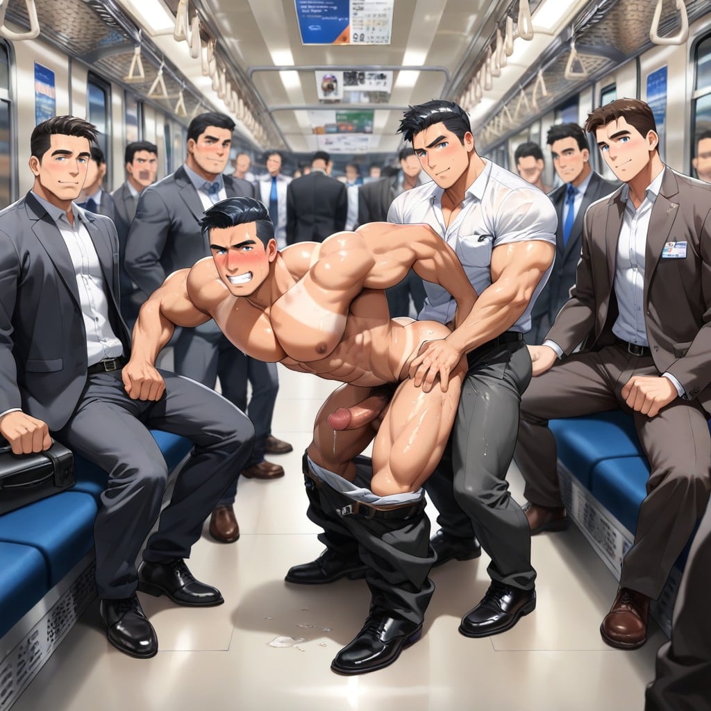 Business Attire, Many People Around, Pants Down AI Gay Porn