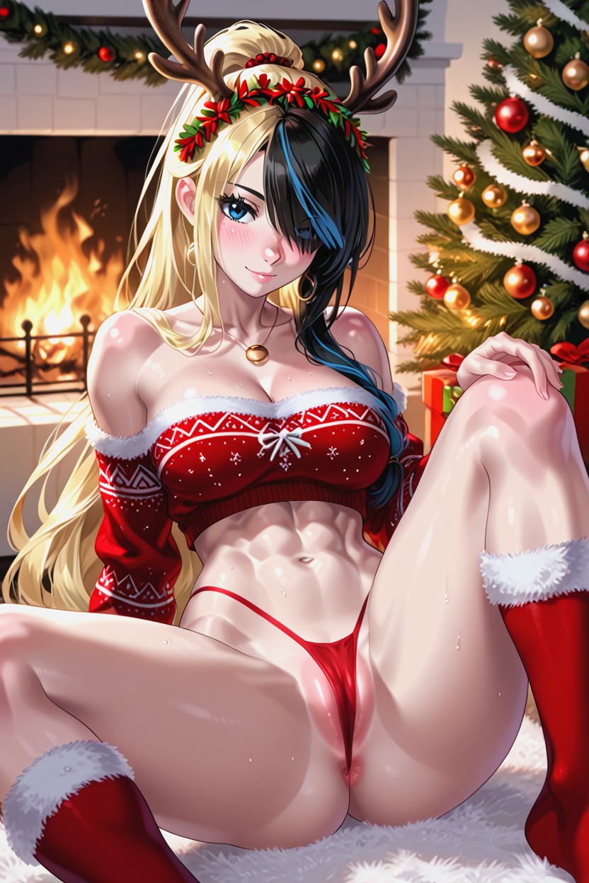 Breasts Exposed, 18+, Cropped Christmas Sweater Furry AI Porn