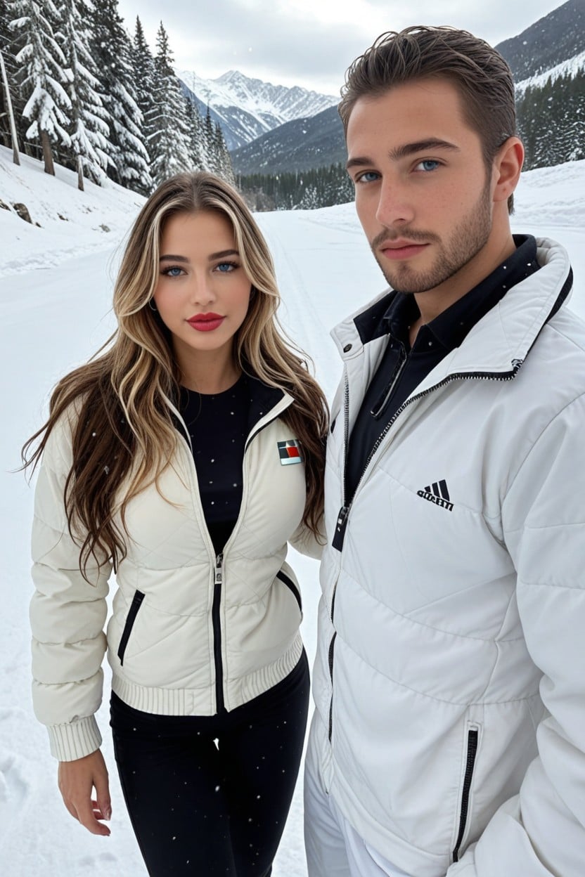 The Woman Has A Diminutive Frame, Male And Female Couple, It Is Snowing AI Porn