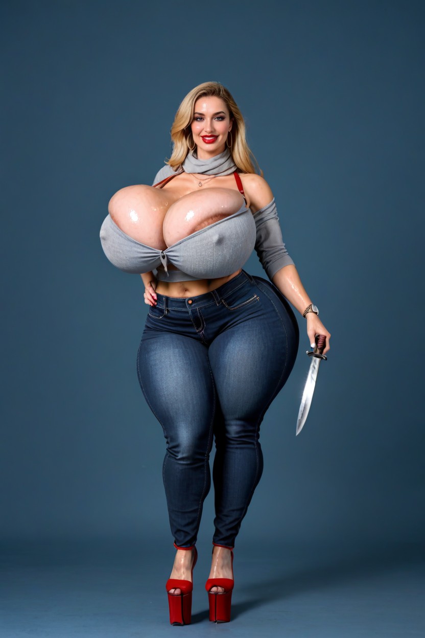 Busty Lips, Full Body, Tight Jeans AI Porn