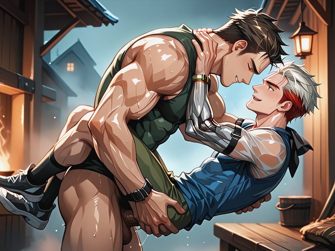 Both Men Visible, Excited Facial Expressionsside View, Only Men AI Gay Porn