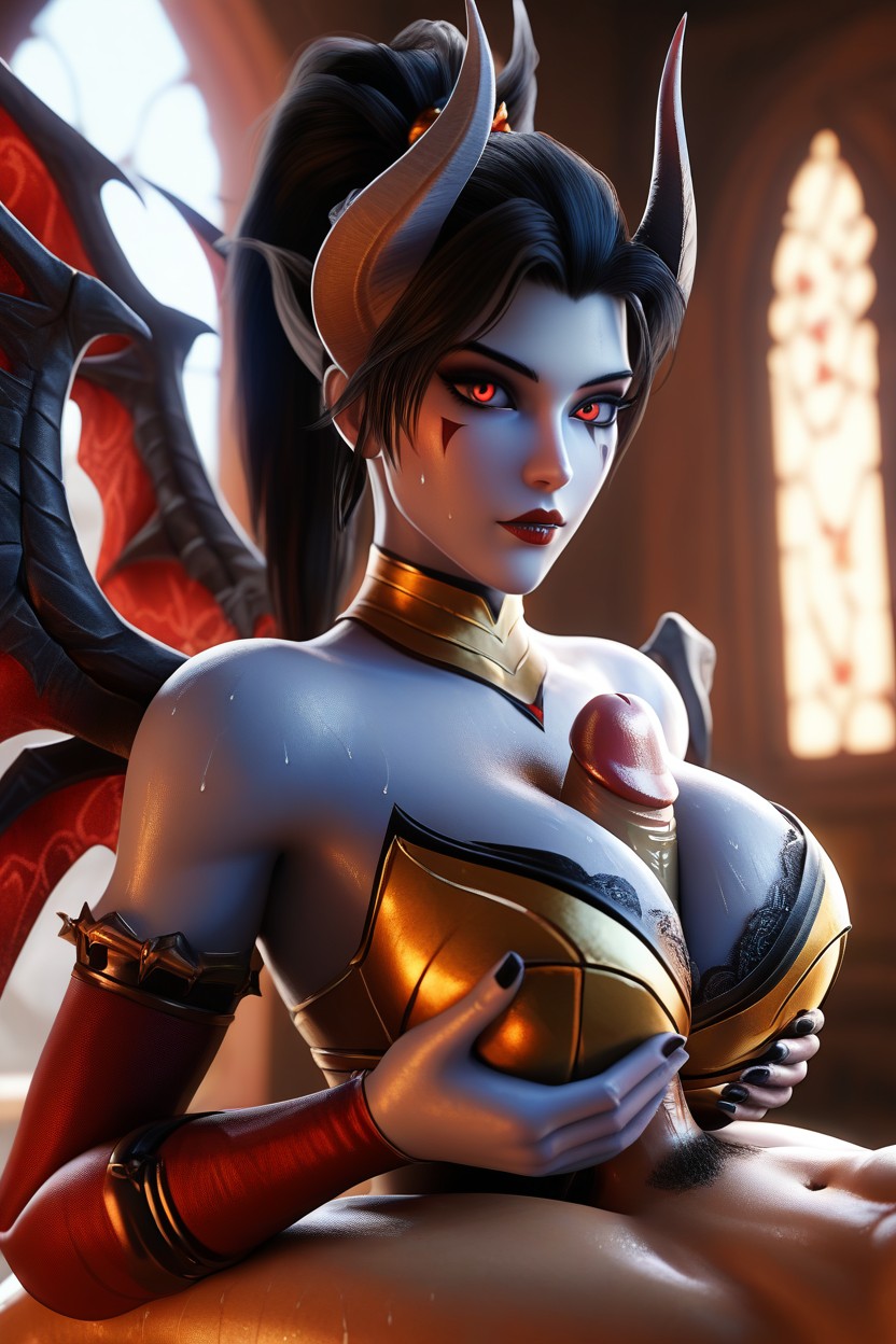 Sweaty Skin, Red Lipstick, Metallic Thong Hentai AI Porn