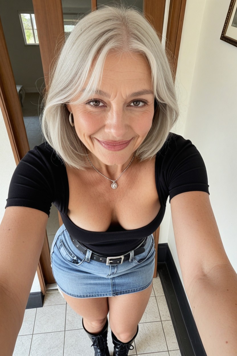 Extremely Beautiful Face, Black Combat Boots, Black Shirt AI Porn
