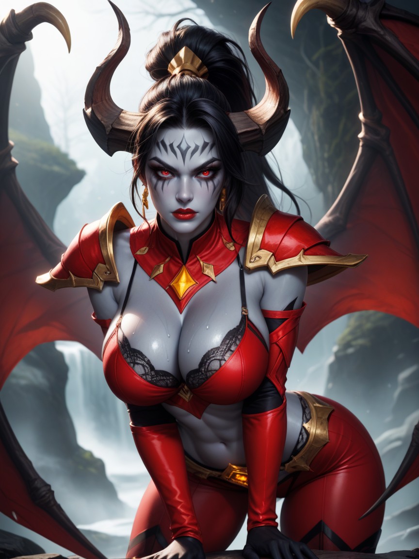 Ponytail, Bone Horns Swept Backwards Towards The Ponytail, 18+ Hentai AI Porn