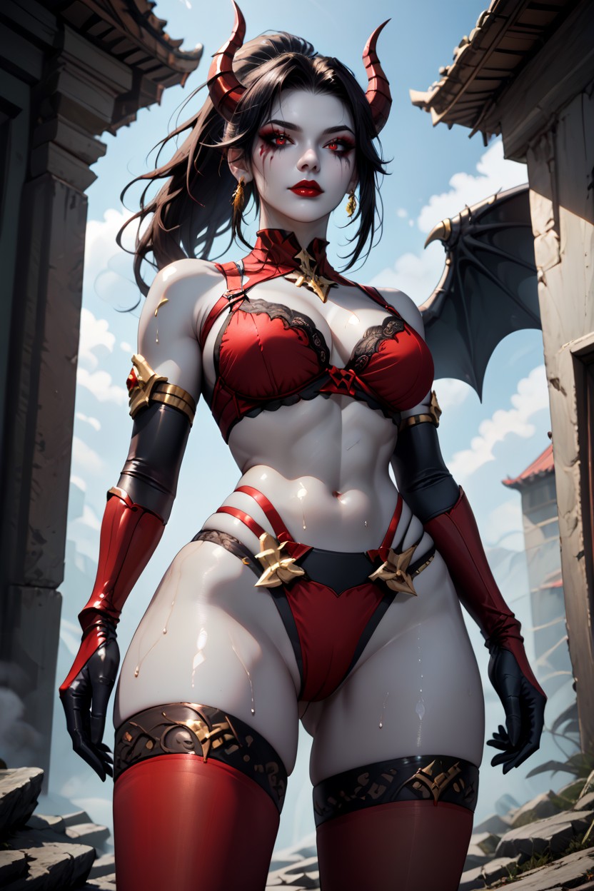 Black Hair, Metallic Thong, Red Lipstick Hentai AI Porn