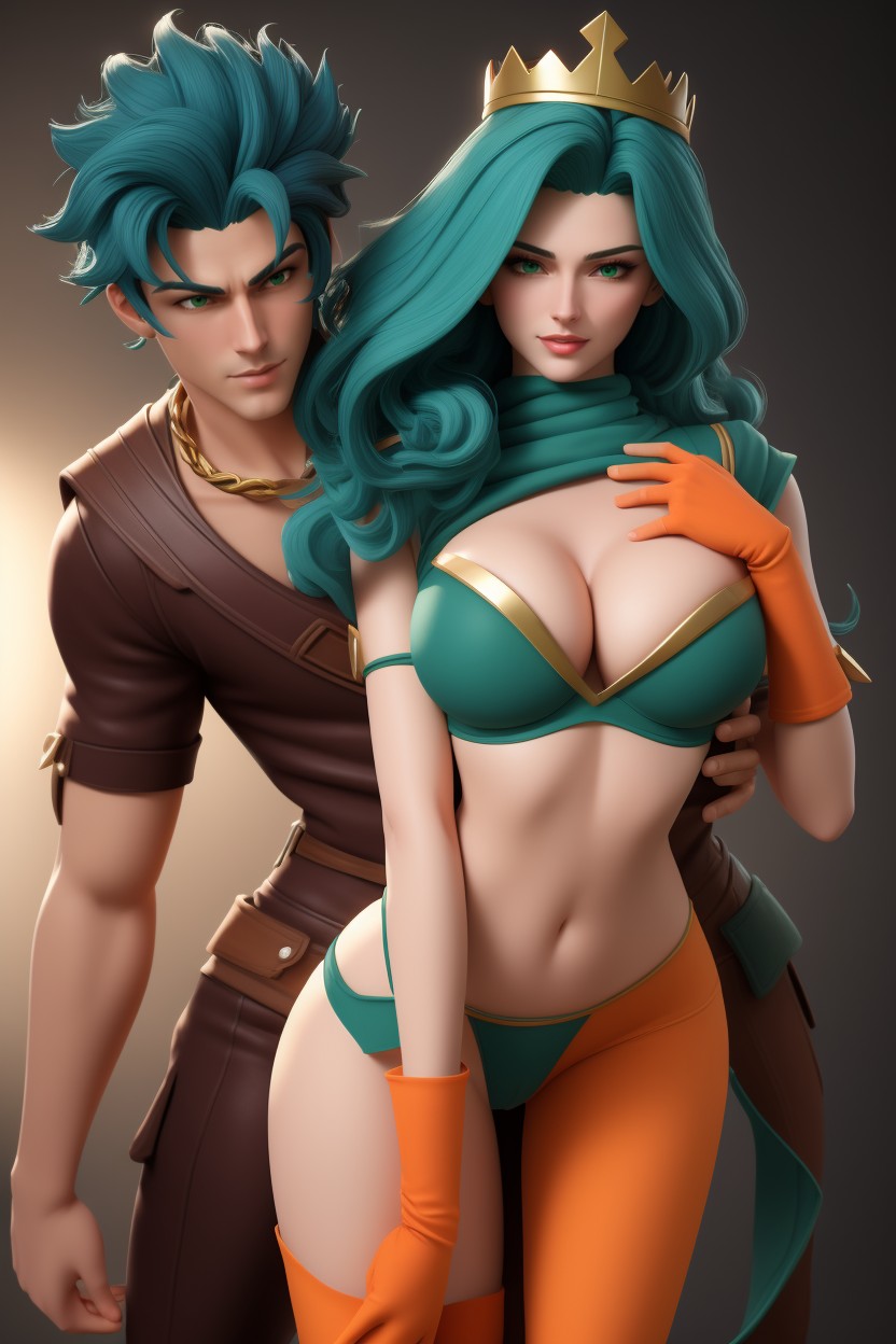The Female Hero Has Large, The Female Hero Has Curly Afro Perm Hair, Grabbed From Behind Hentai AI Porn