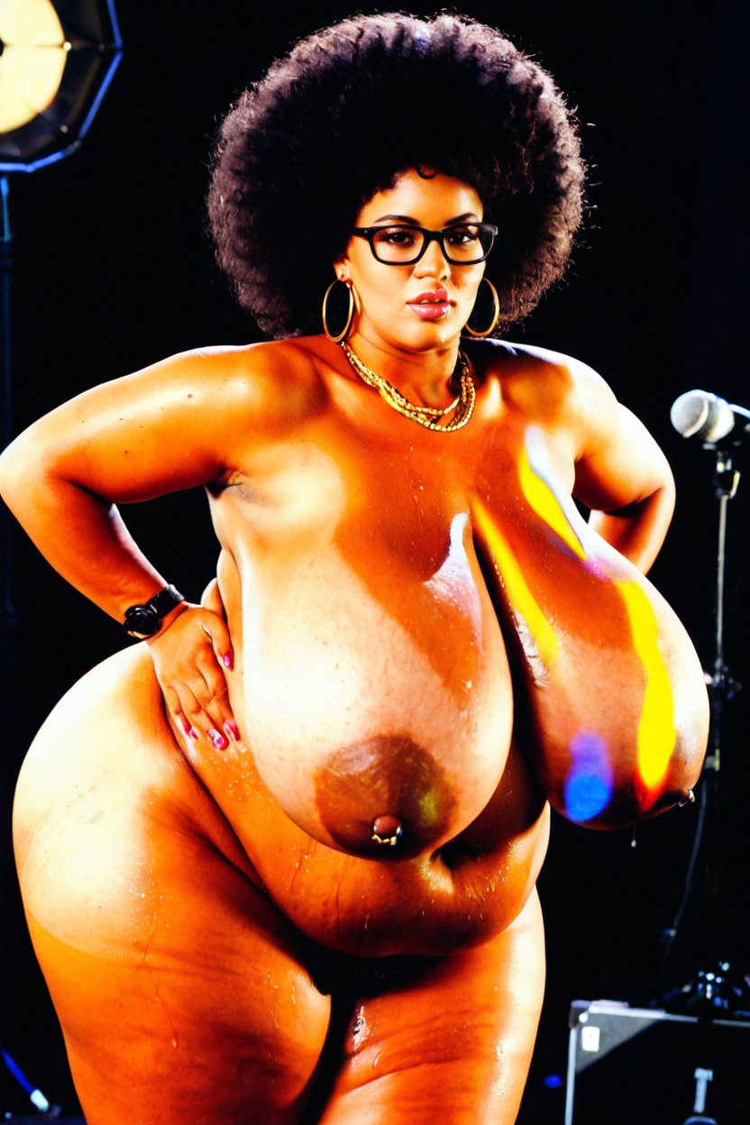 Afro, Big Ass, Large Thick Gold Hoop Earrings BBW AI Porn