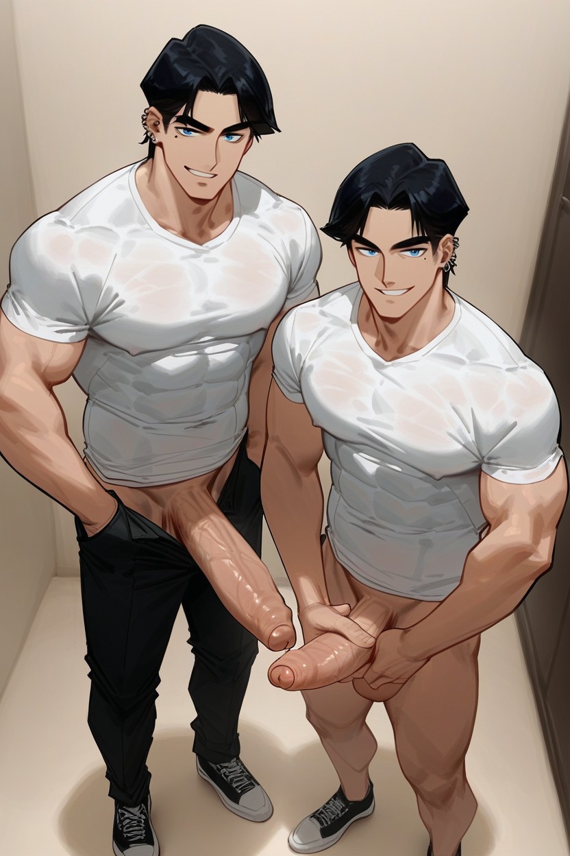 Holding Cock, Smug Face, S Middle Parted Hair AI Gay Porn
