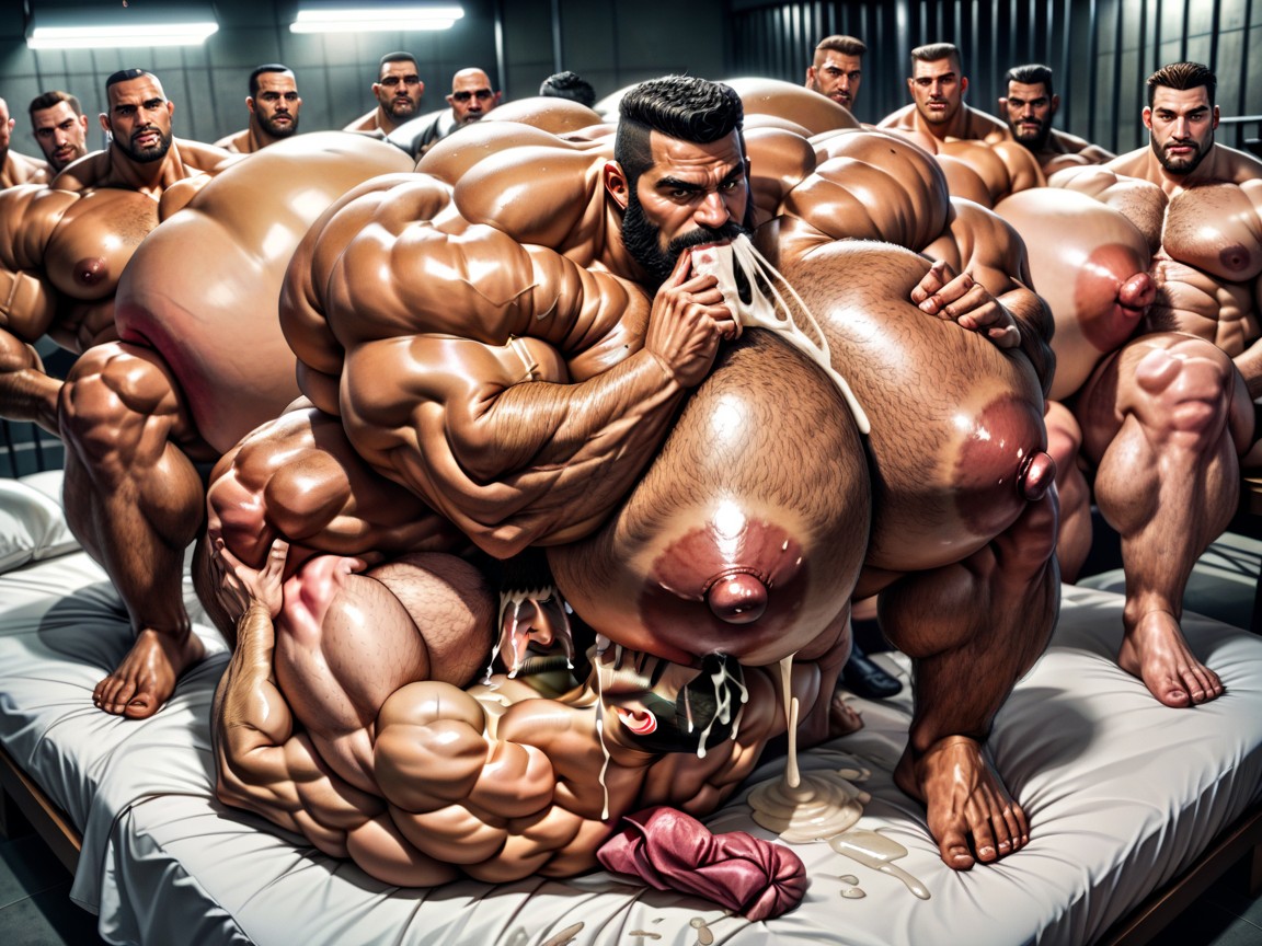 Gang Bang, Cum Everywhere On Bodies, Dripping Gaped Cunts And Assholes AI Gay Porn