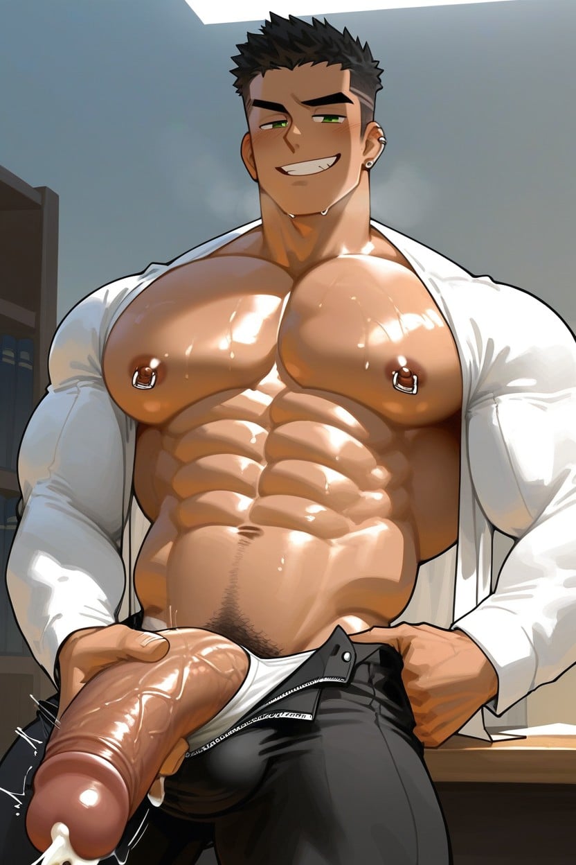 Jerking Off, Black Tight Pants, Tan Skin AI Gay Porn