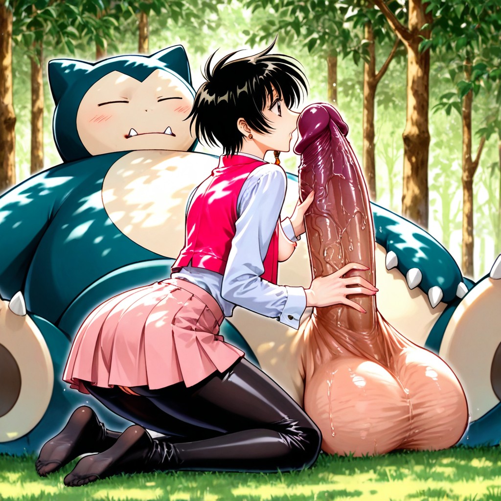 Cock Is Attached To Snorlax, Cropped Black Long Sleeved Top, Sorlax Lies On Ground Hentai AI Porn